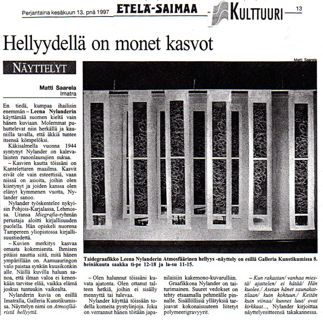Matti Saarela 13-6.1997 - Hellyydellä on monet kasvot